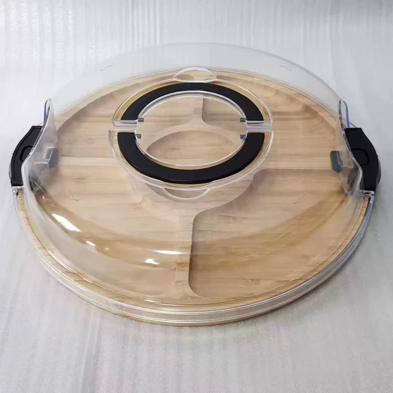Bamboo Cheese Tray with Transparent Acrylic Lid - Portable Charcuterie Board for Camping, Party, Restaurants Snack Serving Tray Oasis Select Round