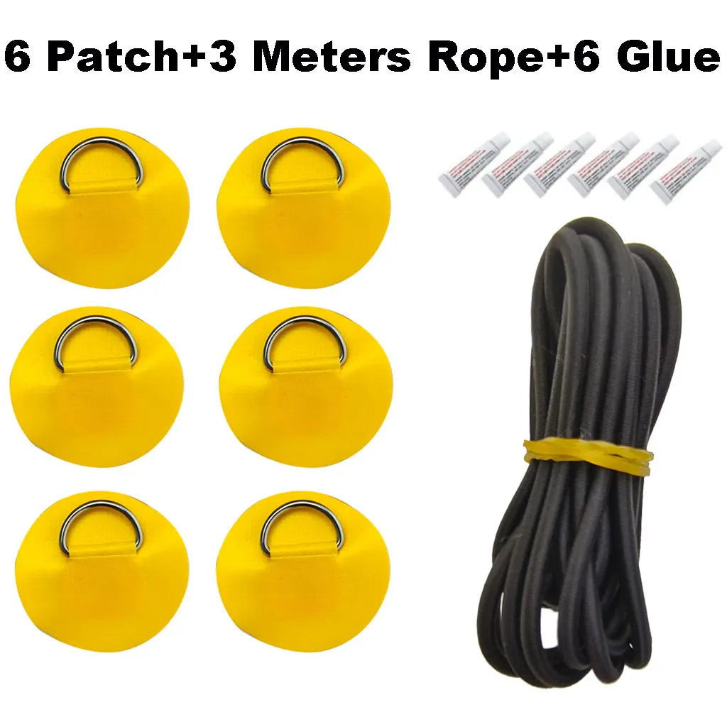 6.5CM D-Ring Patch for Inflatable Boat Kayak Dinghy SUP D-Ring PVC Patch Stand-Up Paddleboard Canoe Rafting Rope Ring Patch Oasis Select 6 Yellow 6 glue Rope