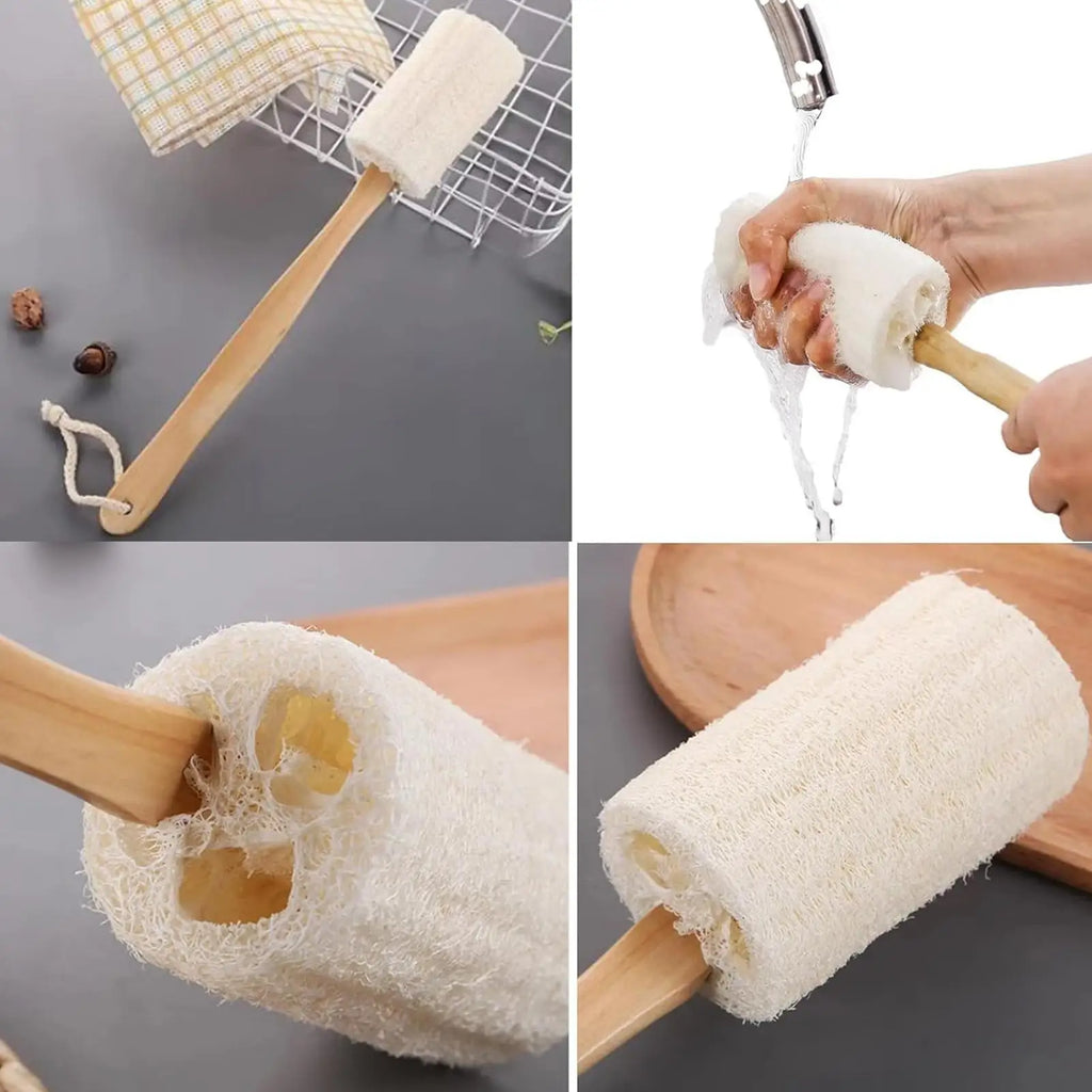 1PC Exfoliating Loofah Bath Brush Loofah Sponge Body Scrubber With Long Wooden Handle Back Brush Skin Care Body Clean Brush Oasis Select