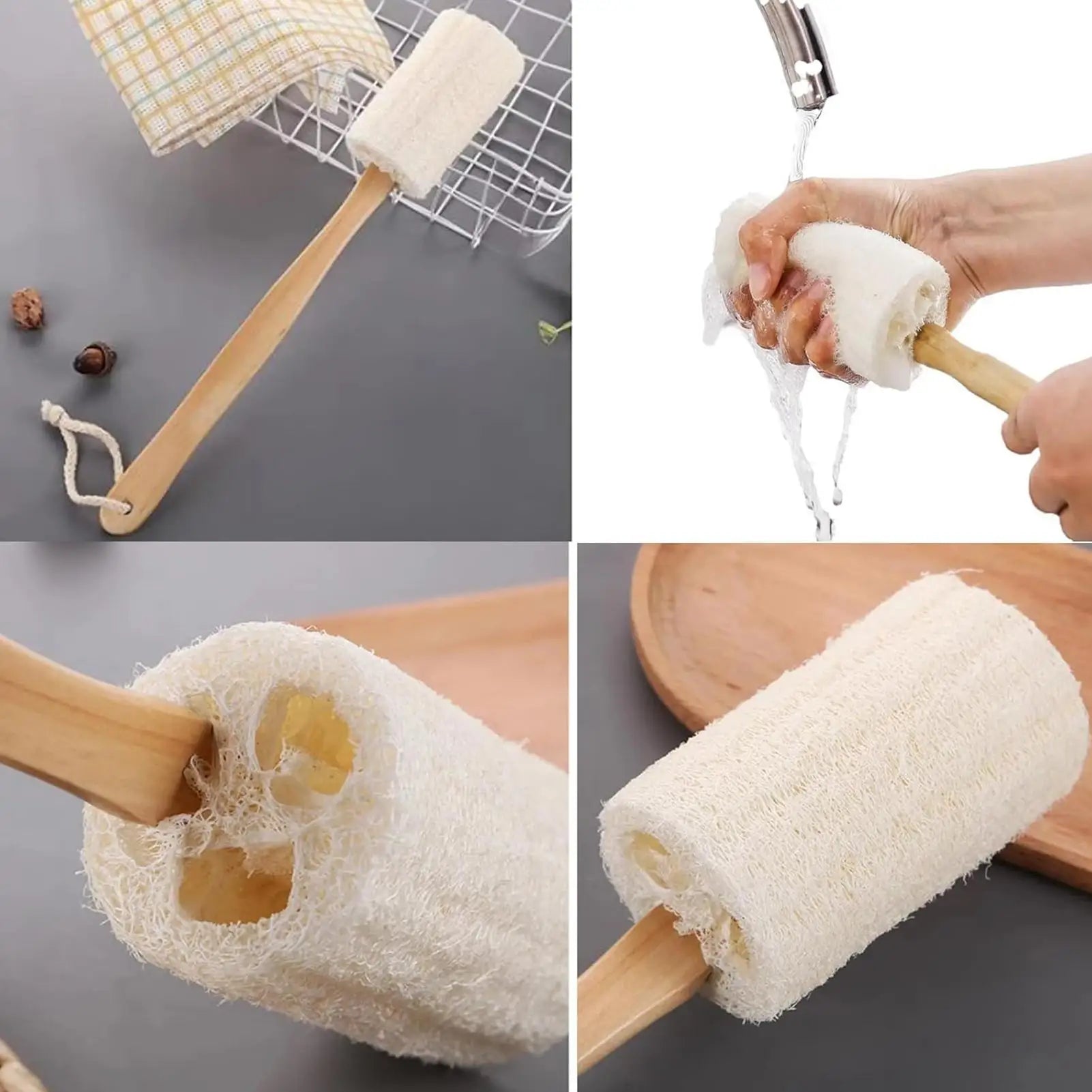 1PC Exfoliating Loofah Bath Brush Loofah Sponge Body Scrubber With Long Wooden Handle Back Brush Skin Care Body Clean Brush Oasis Select