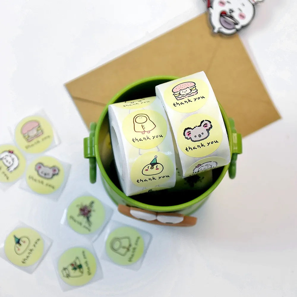 500 PCs/roll 1 inch Cartoon Stickers, Cute Thank You Stickers for Gift Wrap, Envelope Closure, Diy Decoration Oasis Select