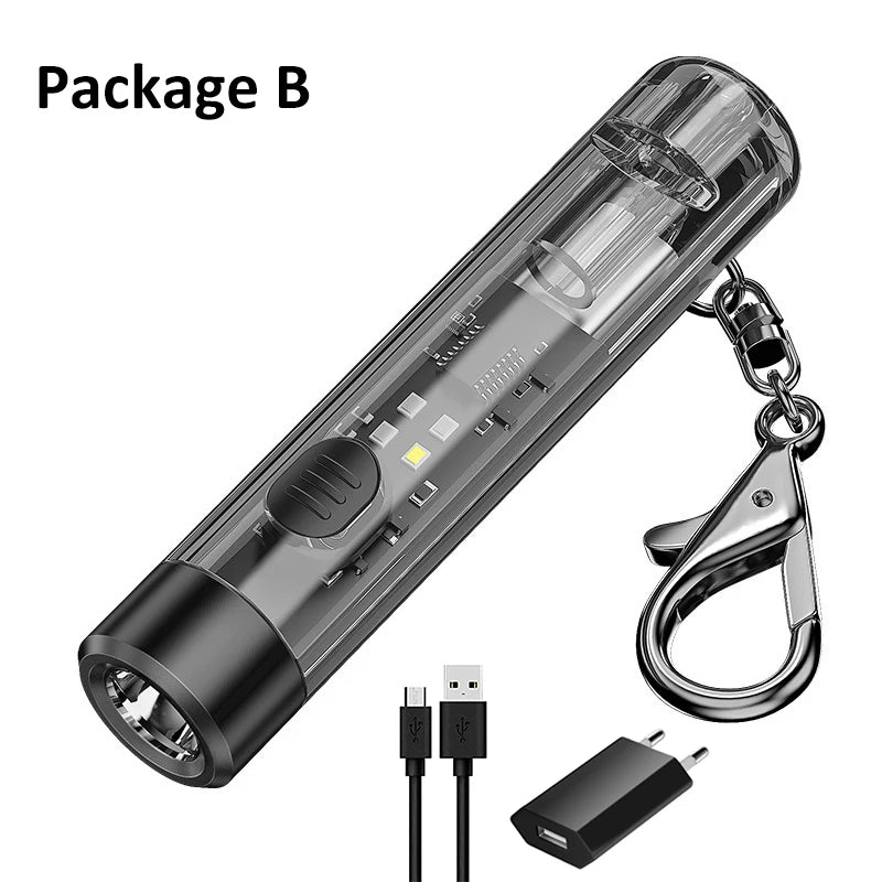 Mini Keychain Light Super Bright USB Rechargeable Flashlight Portable Lightweight Emegency Torch for Camping Hiking Cycling Oasis Select Package B