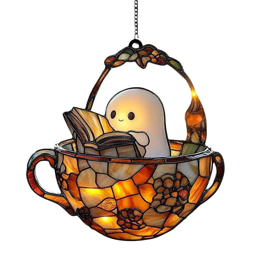 Ghost Reading Book Suncatcher – Acrylic Window Ornament
