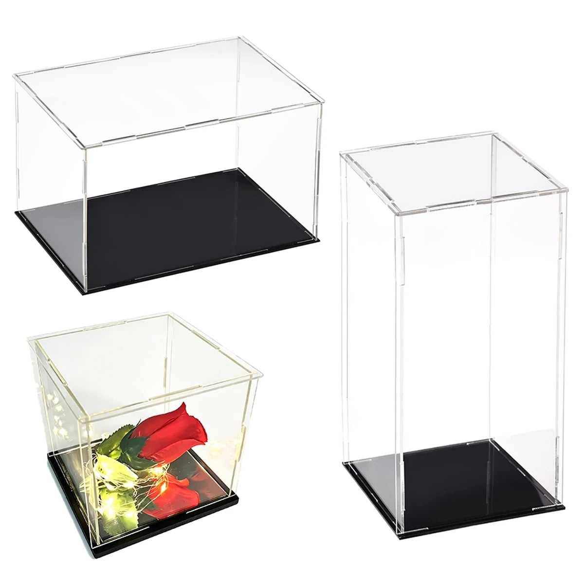 Clear Acrylic Cube Display Case Black Base Dustproof Showcase Box Collectibles Figurines Model Toy Storage Holder Home New 2026 Oasis Select