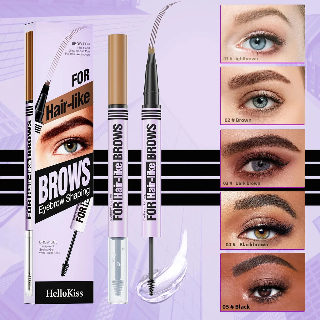 Hello Kiss 2-in-1 Waterproof Eyebrow Pencil & Gel – Four-Claw Brow