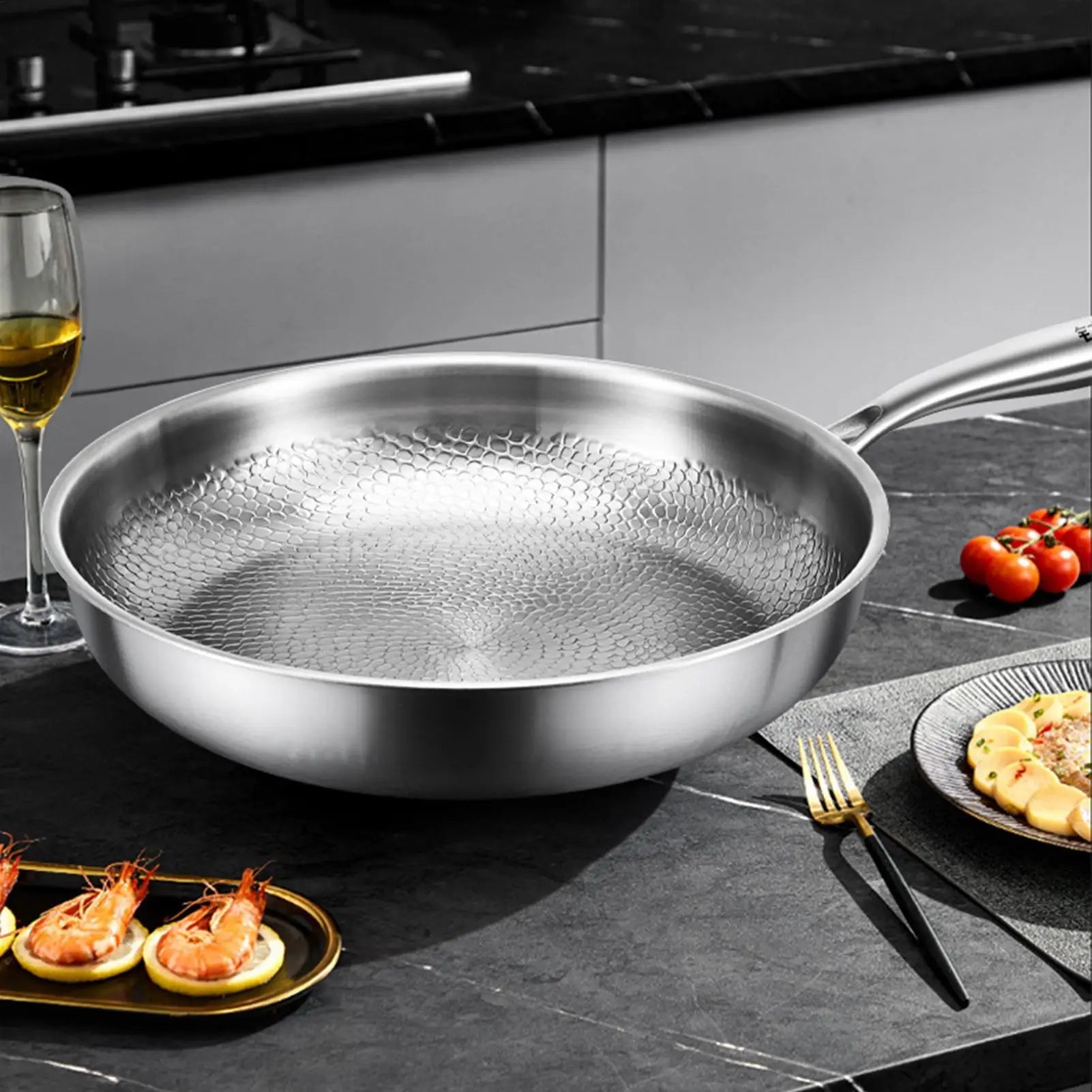 Frying Pan with Lid Titanium Pan Scratch-Resistant Skillet for Kitchen Outdoor Cooking Grilling Pancake Making Restaurant Oasis Select