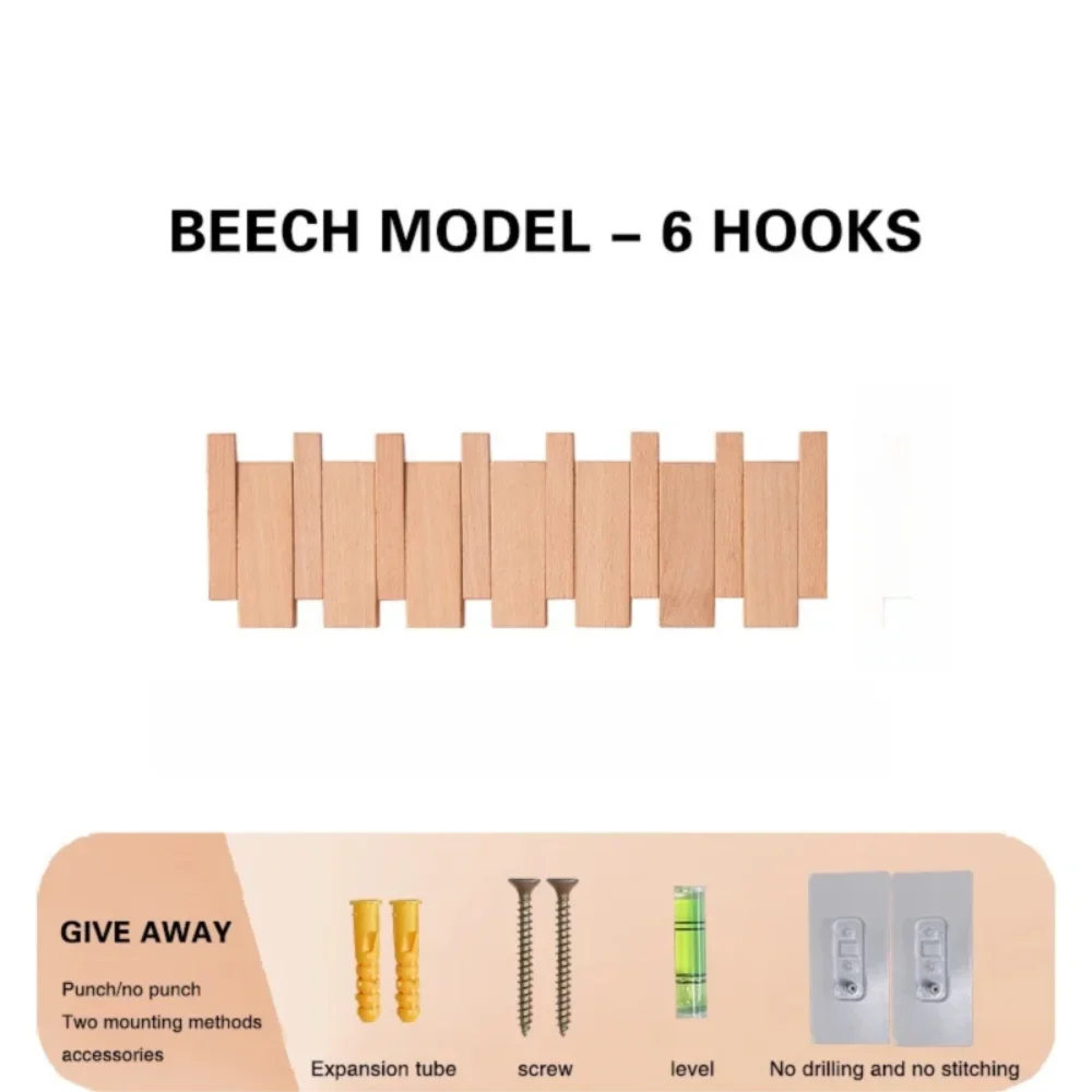 New Wall Mounted Wood Coat Racks with 8 Hooks Piano Key Shaped Entry Door Porch Hanging Hook Art Hats Organizer Keys Oasis Select Wood Color 6 hook