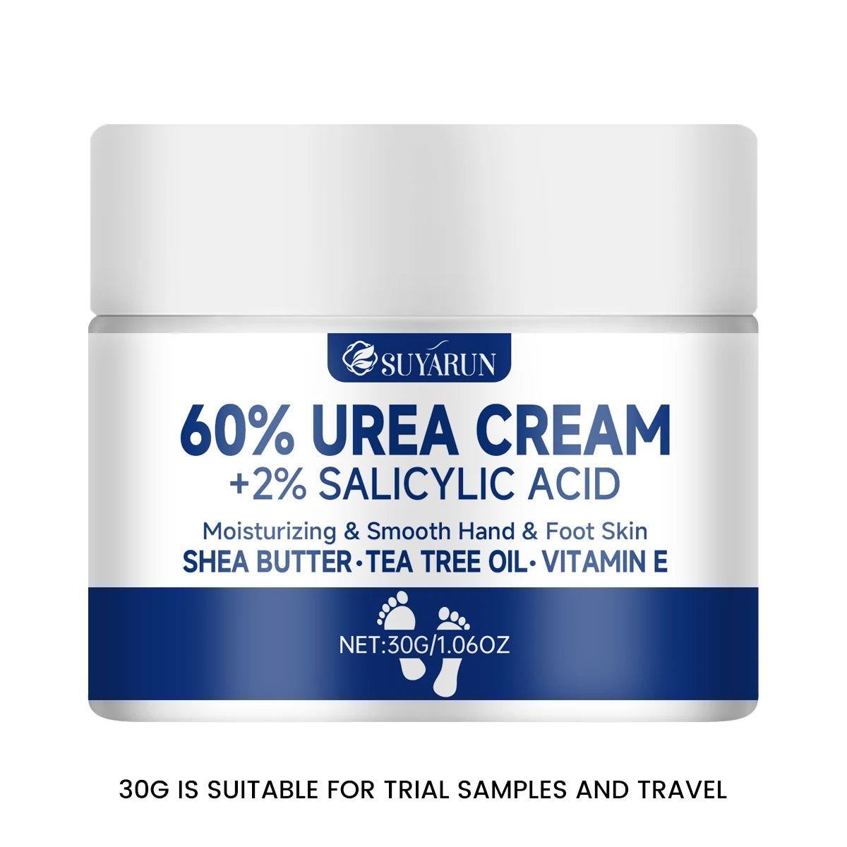 SUYARUN 60% Urea Foot Cream for Cracked Heels & Dry Skin - Intensive Moisturizing Treatment, Callus Remover, Diabetic Foot Care. Oasis Select 30g