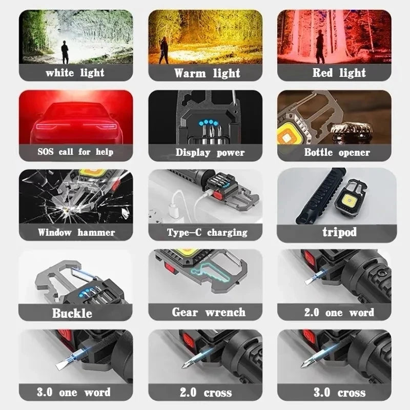 Mini COB Keychain Flashlight Protable Work Light USB Rechargeable Pocket Torch Outdoor Camping Fishing Emergency Lamp Oasis Select
