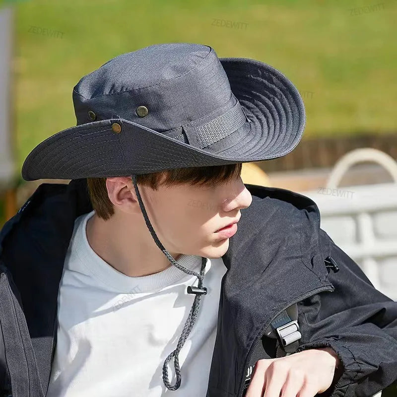 Wide Brim Fisherman Hat Sun Hat Camping Hat Breathable Men Women With Rope Anti Snout Outdoors Mountaineering Hiking Fishing Cap Oasis Select