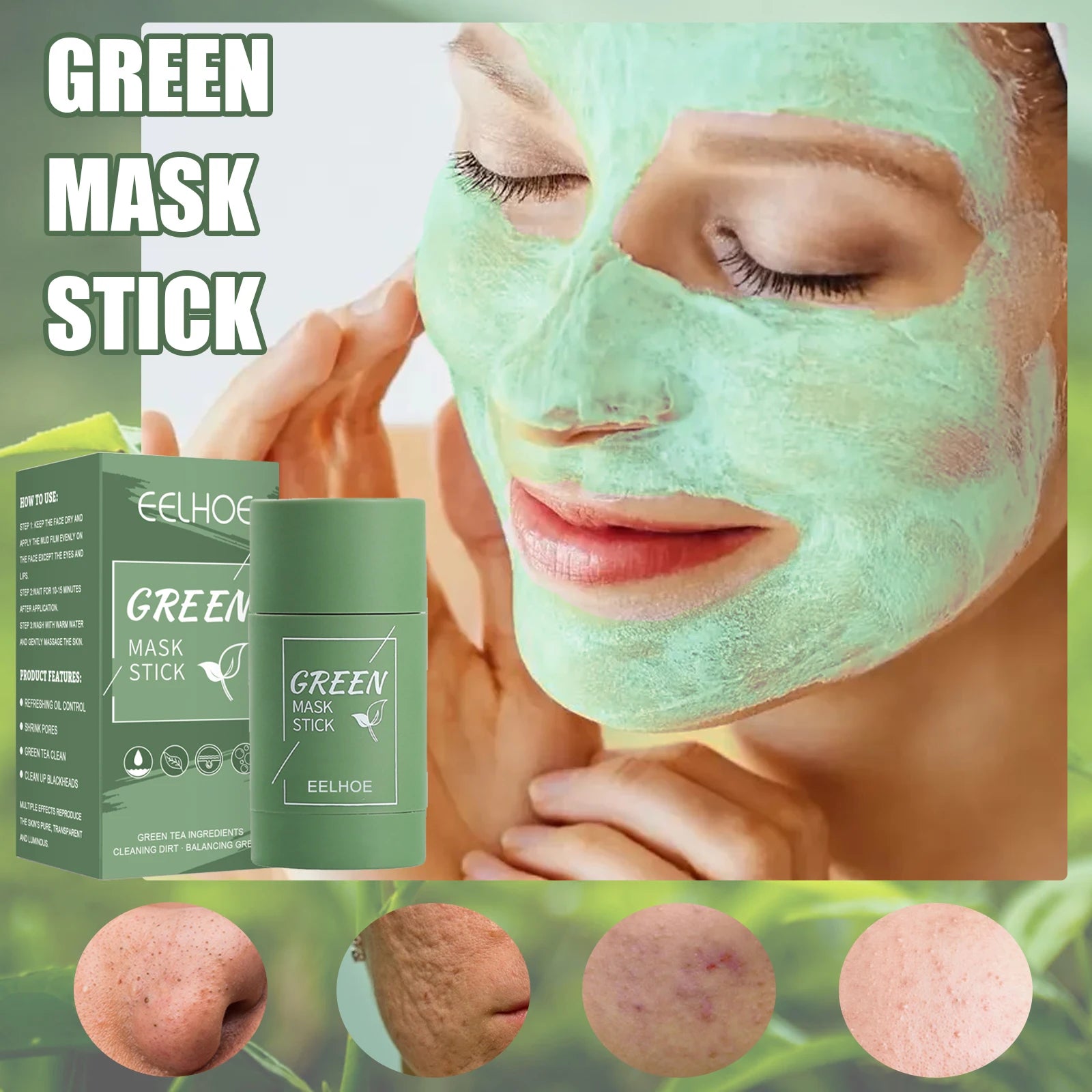 Eelhoe Green Tea Solid Face Mask – Pore Minimizer & Blackhead Clay Face Mask Stick Oasis Select