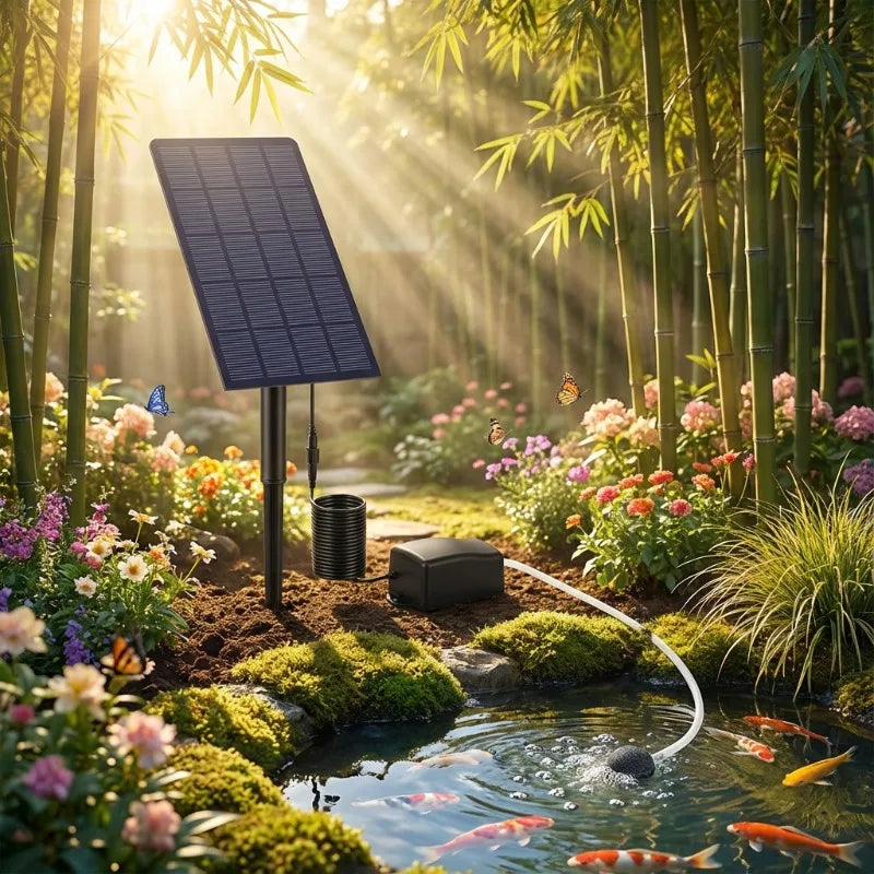 2.5W Solar Oxygen Pump/Pond Pump, with Air Bubble Stones and Pipe, Improve Pond Circulation, for Fish Tank Aquarium Pond Etc Oasis Select