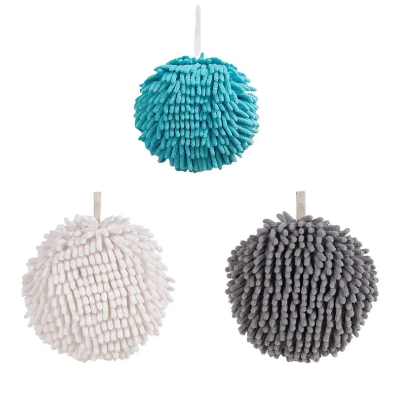 1/2/3pcs Chenille Hand Towels Kitchen Bathroom Hand Towel Ball with Hanging Loops Quick Dry Soft Absorbent Microfiber Towels Oasis Select 3pcs-mix