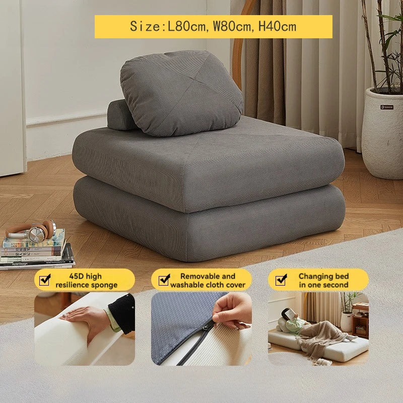 Fabric single sofa, sweet potato sofa bed, small-sized living room folding dual-use tatami, tofu block lazy sofa Oasis Select Light gray
