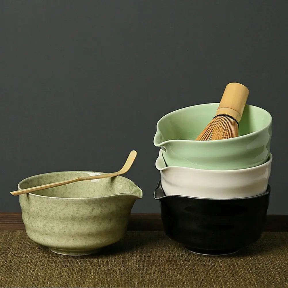 Japanese Ceramic Matcha Gift Set – Bowl, Whisk & Grinder 4pc