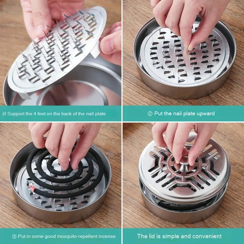 Stainless Steel Mosquito Coil Holder with Fireproof Cover Incense Coil Holder Oasis Select