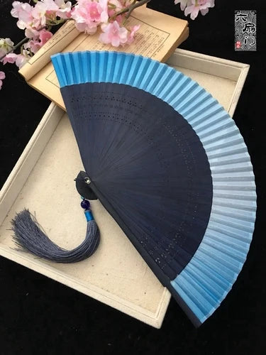 Edo Japanese Style Japanese Style Folding Fan Kimono Fan Real Silk Female Fan Small Flower Carved Gradient Blank Fan Golden Oasis Select 4