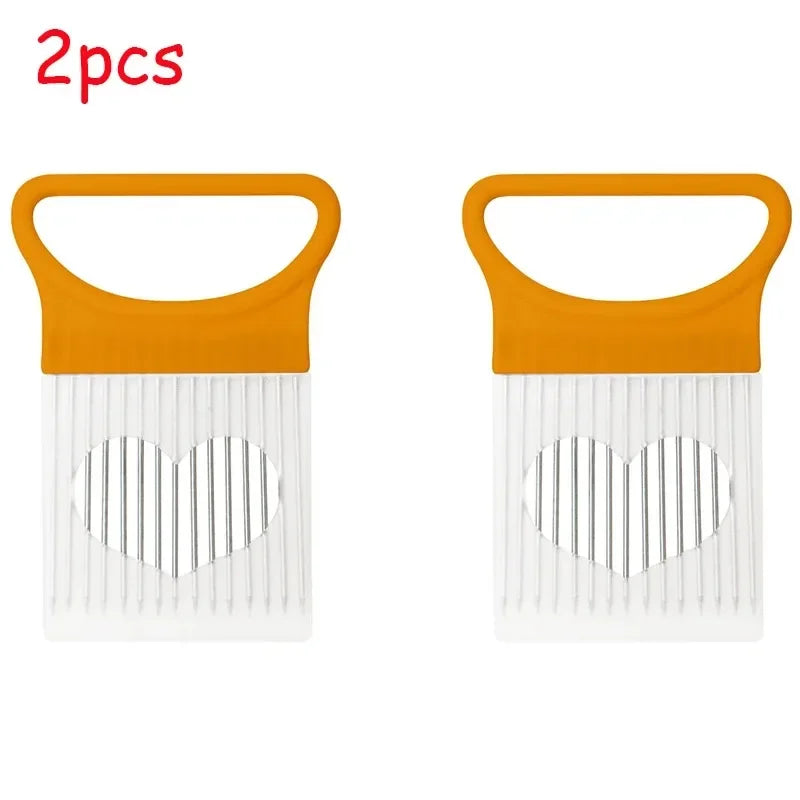 1/2/3/4pcs Effortlessly Slice Onions with this 1pc Colorful Onion Slicer Kitchen stainless steel potato chip onion holder Oasis Select orange-2pcs