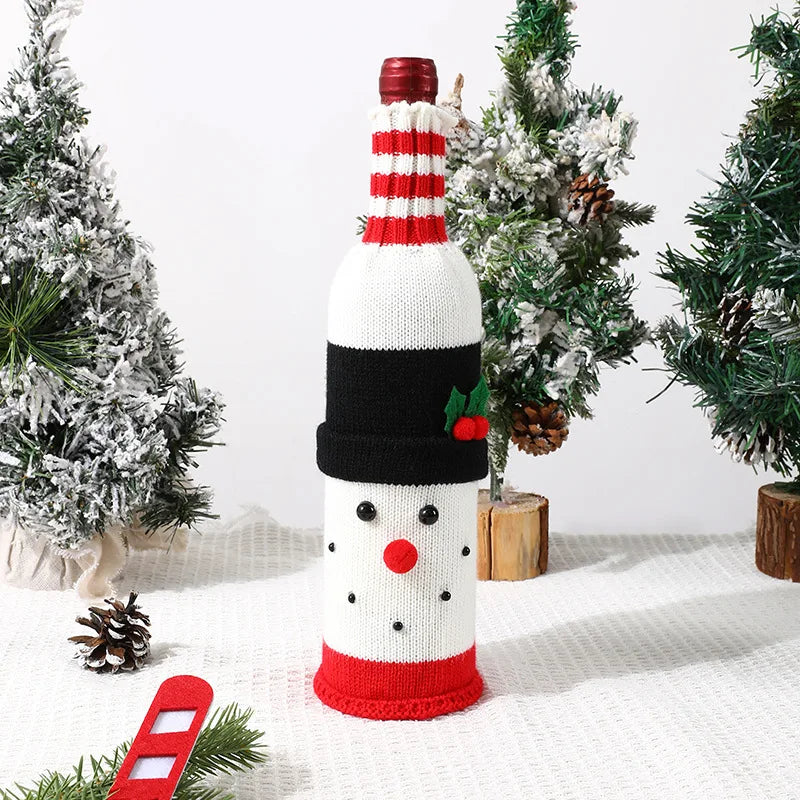 Knitted Christmas Wine Bottle Covers Santa Snowman Design Acrylic Champagne Holder for Holiday Party Table Decorations Gift Oasis Select C
