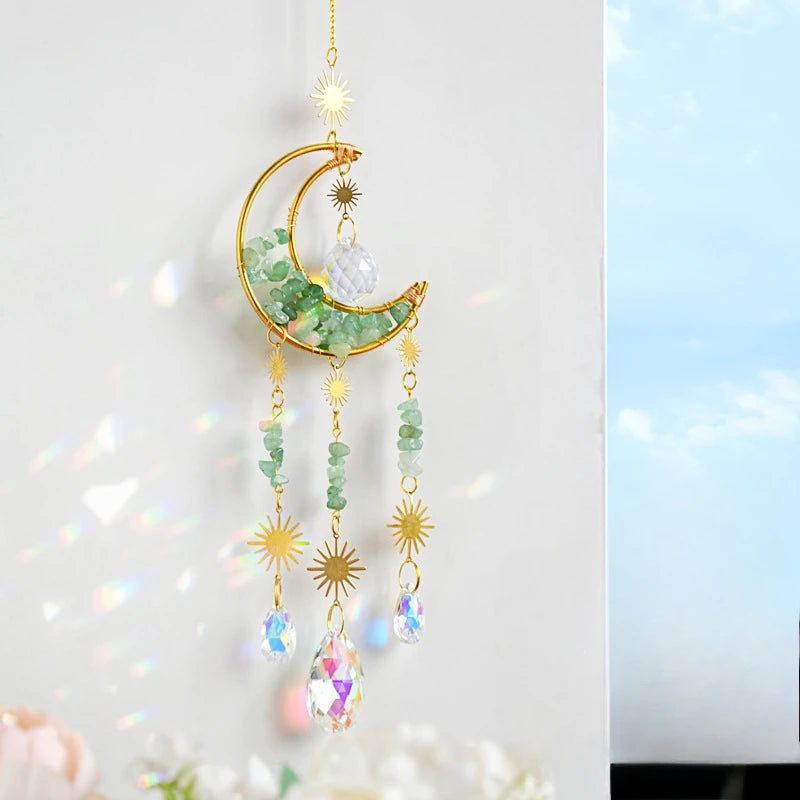 Crystal Sun Catcher Ornament Rainbow Natural Stone Wind Chimes Room Sun Capture Dream Catcher Pendant Room Decor Oasis Select Green