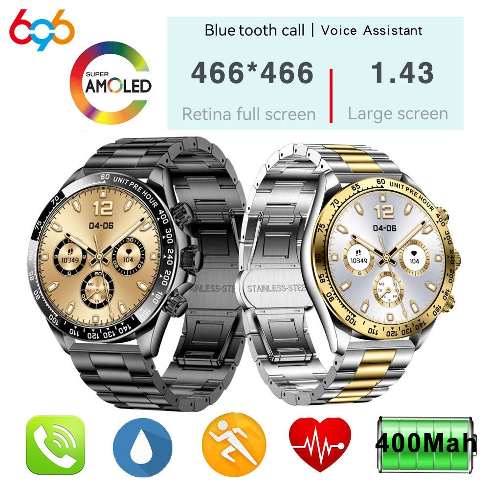 New 1.43" AMOLED Screen Men Business Smartwatch Blue Tooth Call Smart Watches Heart Rate Health Sports Fitness Waterproof 400mAh Oasis Select