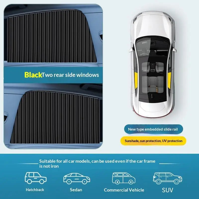 2pcs Universal Car Sun Shade Side Window Curtain Auto Foldable Uv Protection Black Pure Cloth Sun Visor Blinds Cover Car-Styling Oasis Select D