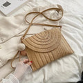 Handmade Straw Beach Shoulder Crossbody Bag Girls Envelope Woven Summer Small Hair Ball Cluth Oasis Select Khaki