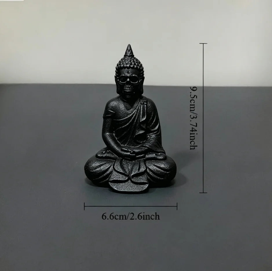Buddha Skull Figurines Meditation Zen Gothic Style Statue Mystical Skeleton Buddha Ornaments for Home Tea Room Altar Decor Gifts Oasis Select decor black