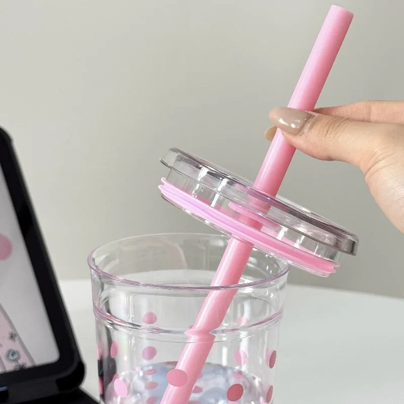 450ml Clear Plastic Reusable Straw Cup with Lid, for Tea Coffee Iced Drinks, Daily Use Portable Travel Water Mug Drinkware Oasis Select