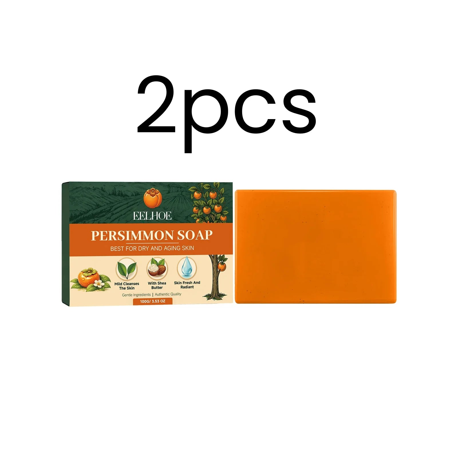 EELHOE Persimmon Soap Bar – Exfoliating, Deodorant & Moisturizing Exfoliating Soap Bar Oasis Select 2pcs