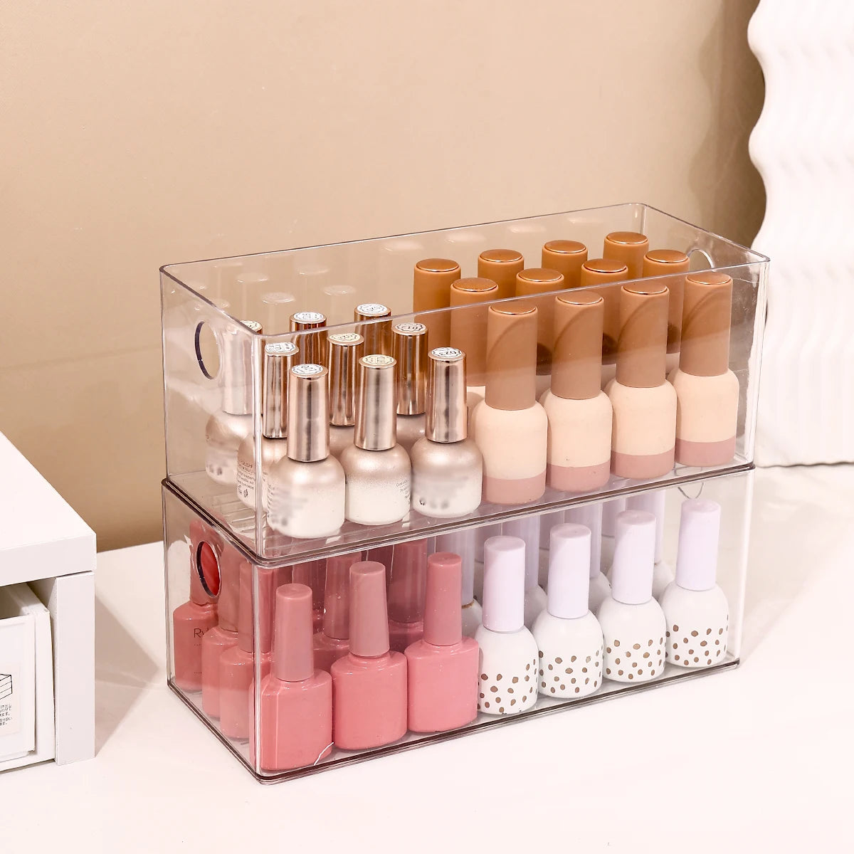 1pc/2pcs/3pcs acrylic stackable nail polish storage box round-hole drawer type for cosmetics nail art decorations storage Oasis Select