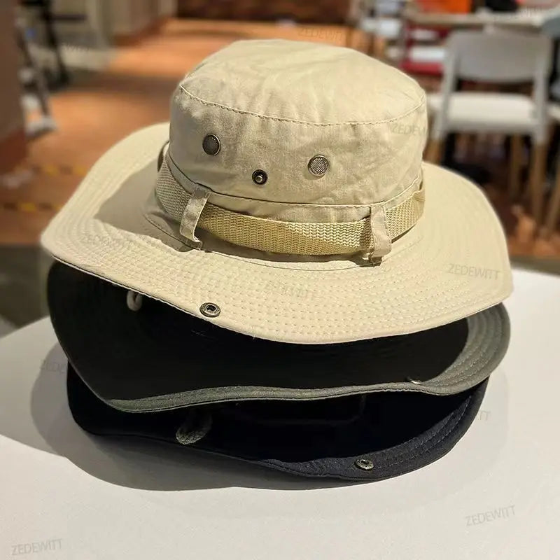Wide Brim Fisherman Hat Sun Hat Camping Hat Breathable Men Women With Rope Anti Snout Outdoors Mountaineering Hiking Fishing Cap Oasis Select