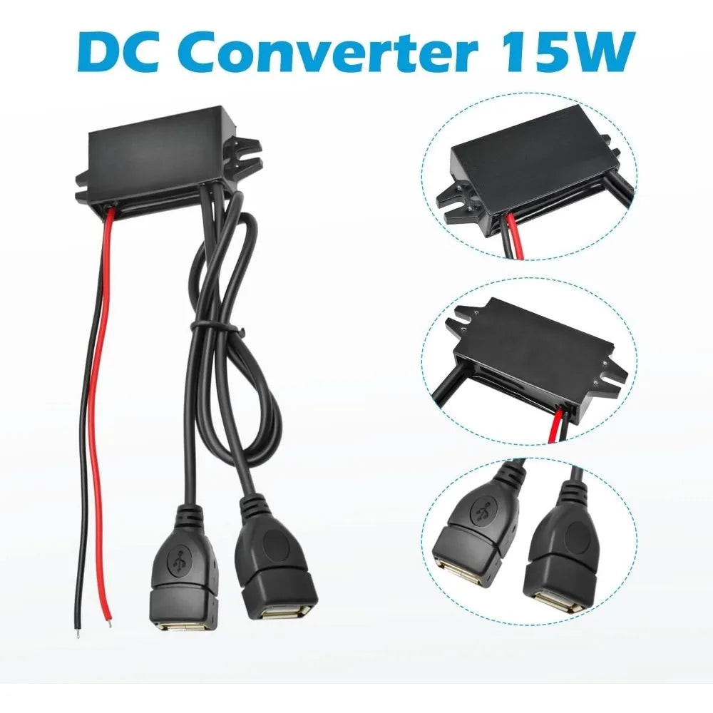 DC To DC 12V 24V To 5V 3A 15W Dual USB Port Converter Adapter Buck Module For Car Power Golf Cart Scooters Motors LCD TV LED Ect Oasis Select