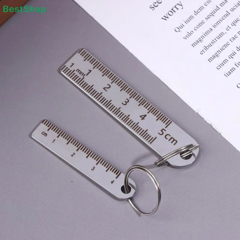 ♥Mini Stainless Steel Ruler Keychain | 1-5cm Portable Measuring Tool Key Rings (Anti-loss Measuring Ruler) Oasis Select