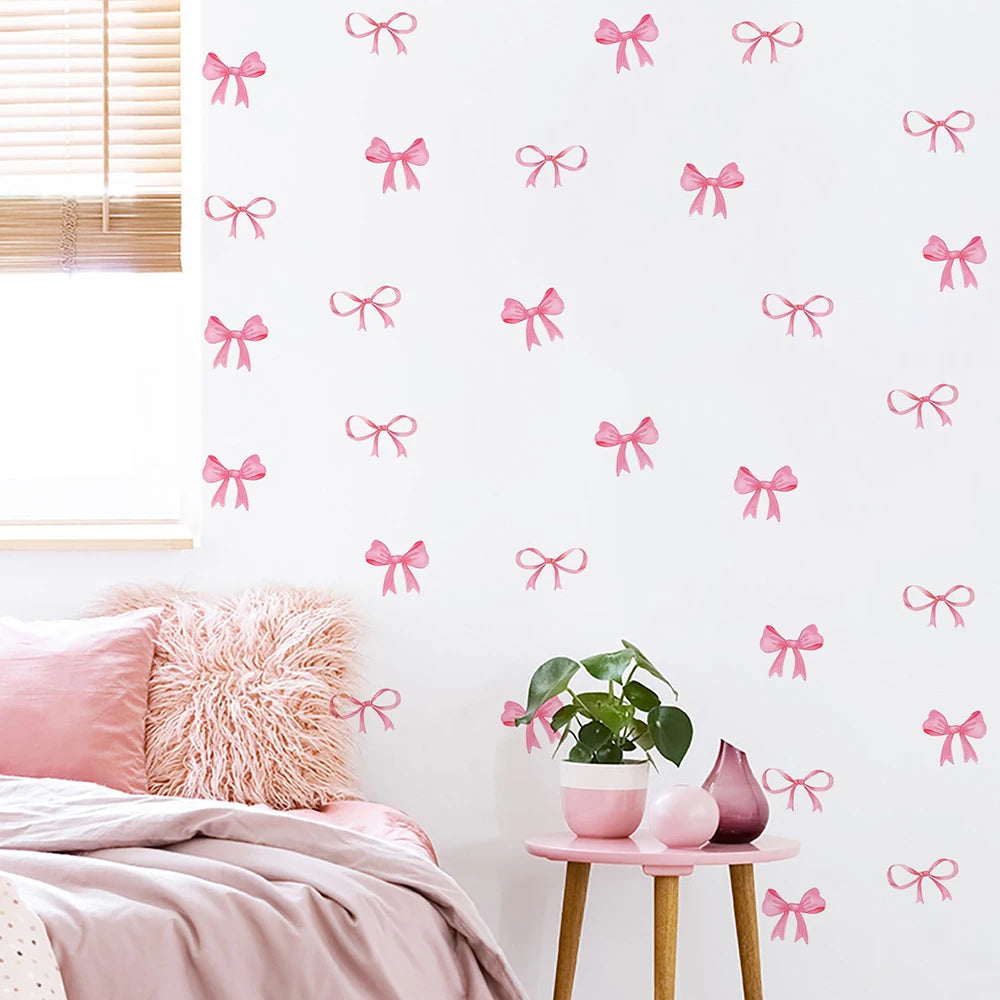 Cute Pink Bow Wall Stickers Boho Bowknot Bedroom Decorative Wall Stickers Love Heart Bow Fridge Stickers DIY Home Decoration Oasis Select