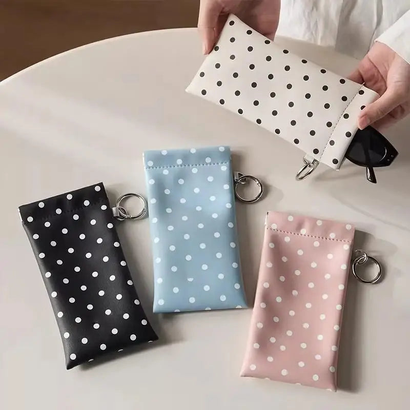 Polka Dot PU Leather Eyeglass Pouch with Keychain | Soft Case Eyeglass Pouch Case Oasis Select
