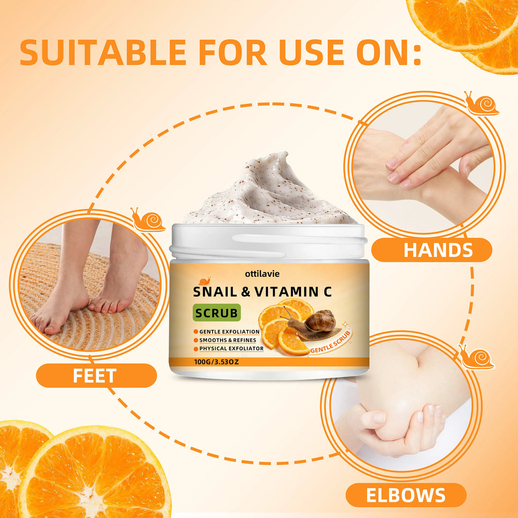 ottilavie Snail Vitamin C Scrub: Gently exfoliates & deeply cleanses. For all skin types, day or night. (Unisex) Oasis Select
