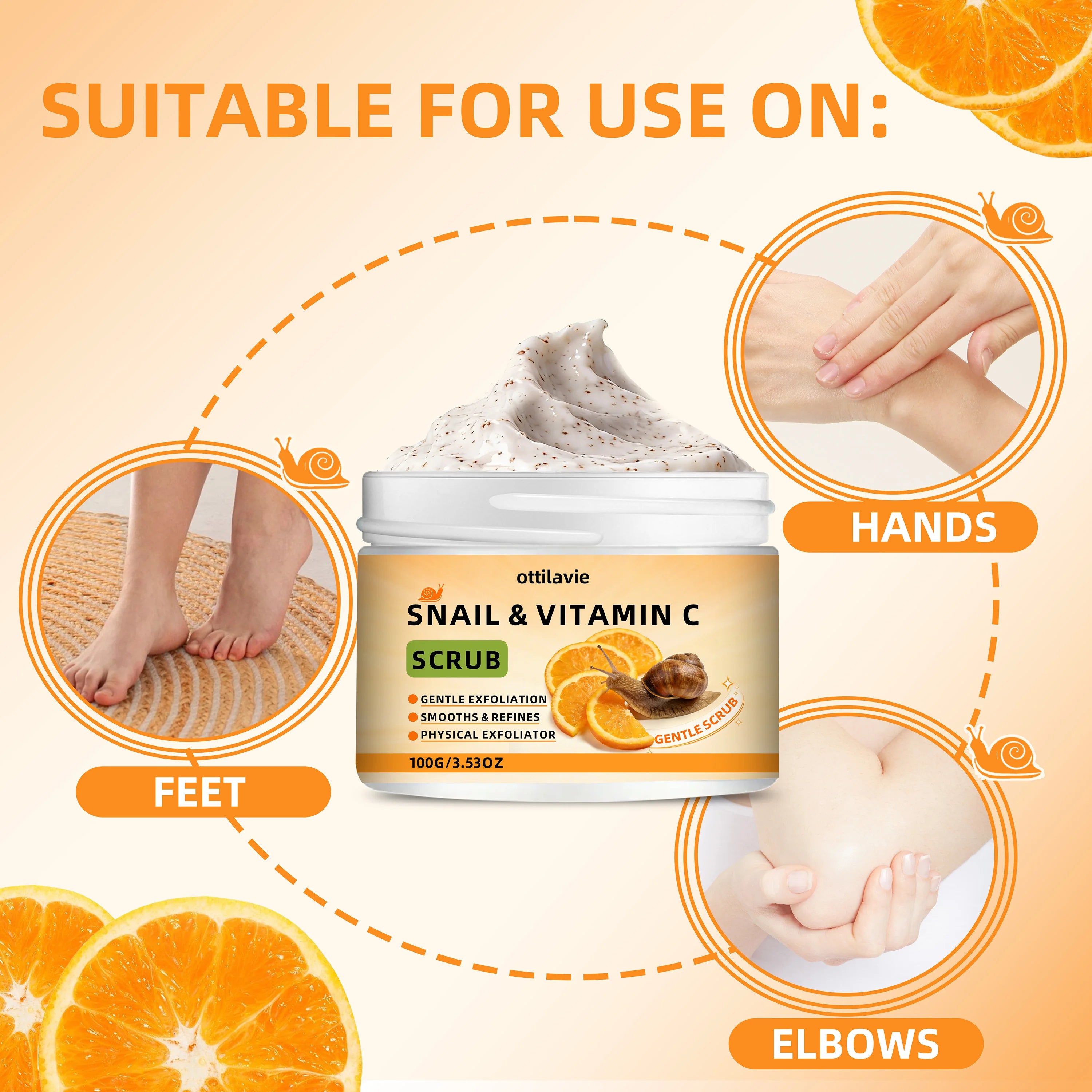 ottilavie Snail Vitamin C Scrub: Gently exfoliates & deeply cleanses. For all skin types, day or night. (Unisex) Oasis Select