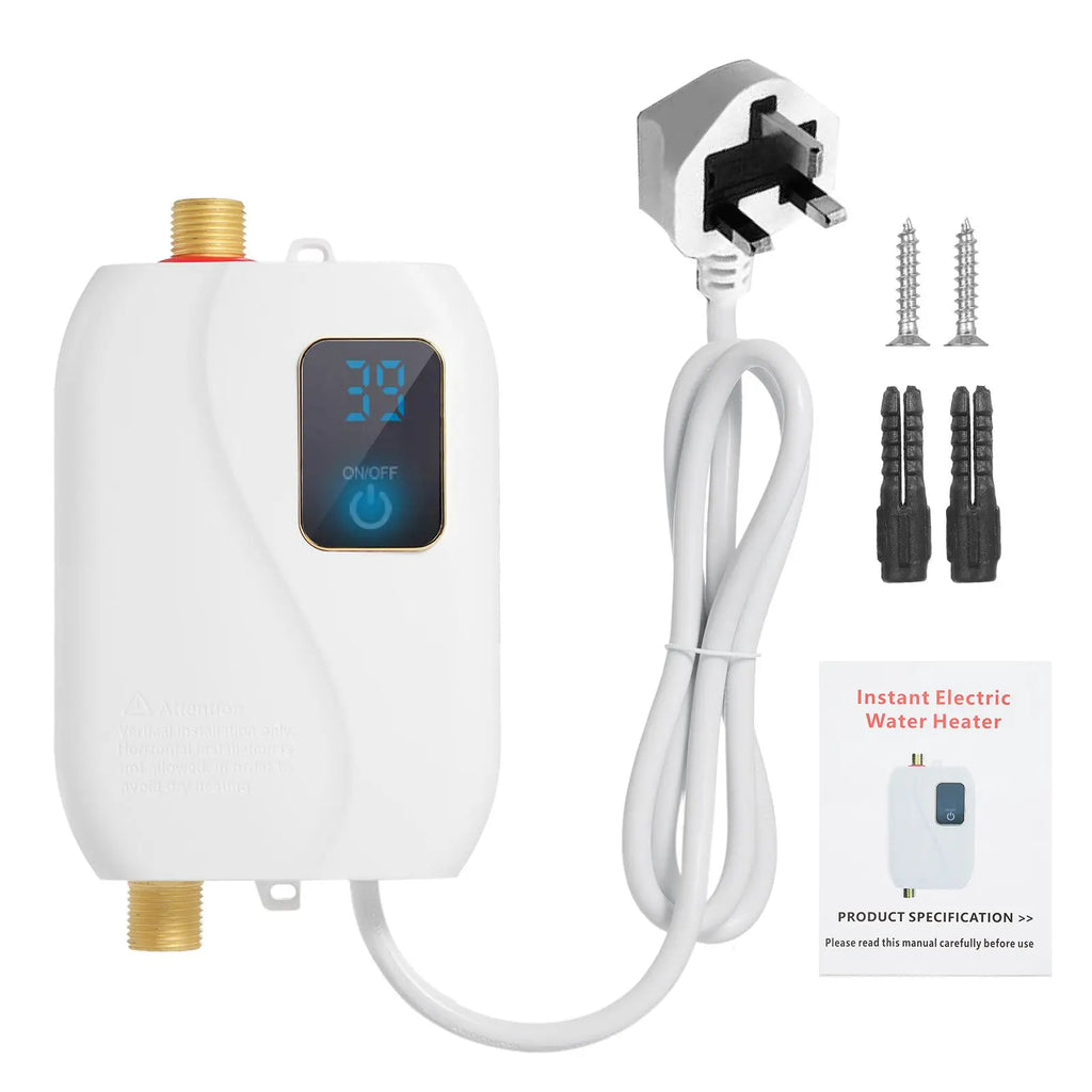 Instant Water Heater 220V 3500W Mini Electric Tankless Hot Water Heater Bathroom Kitchen Washing with LCD Display for Shower Oasis Select
