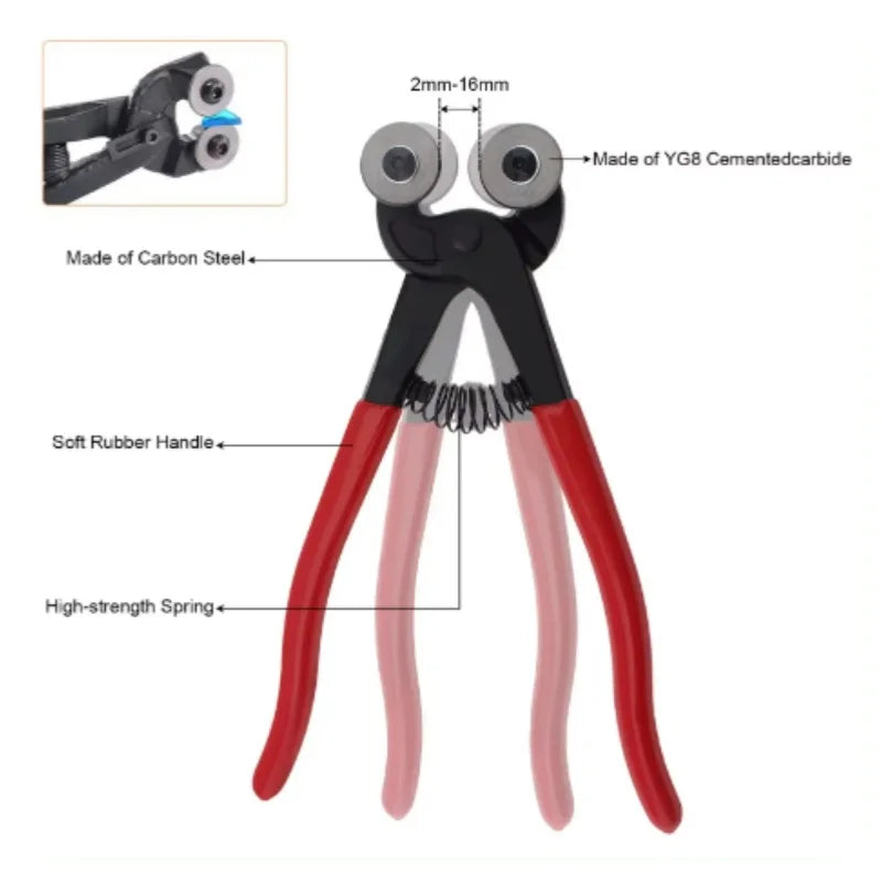 8 Inch Glass Tile Mosaic Nippers Heavy Duty Double Round Wheel Flat Nose Trimming Clamp Pliers Ceramics Cutting Tongs Tools Oasis Select