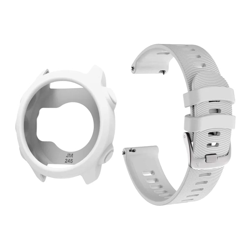 Silicone Protective Case Cover +Strap For Garmin Forerunner 245M/245 Smartwatch Strap Protector Shell Frame Protective Cases Oasis Select White Case Strap Forerunner 245 245M