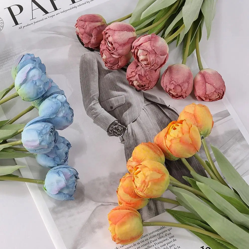 7-Head Artificial Silk Tulip Branches | Realistic Faux Flowers