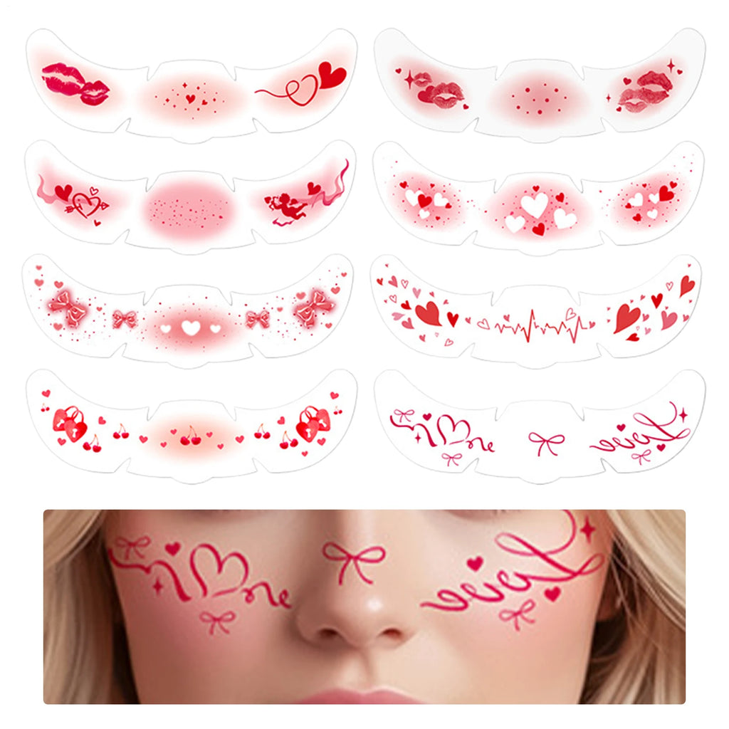 8pcs Heart-patterned glitter Freckles Makeup Patches Fake Freckles Temporary Tattoo Stickers Face Makeup Oasis Select