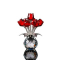 Crystal Red Rose Bouquet with Round Vase Figurines Gifts for Women Glass Bouquet Ornament Romantic Gifts Table Centerpiece Oasis Select red