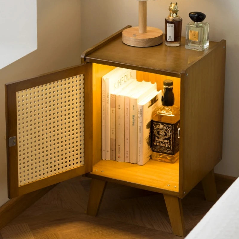 Nordic solid wood bedside table small apartment sofa side cabinet simple rattan edge storage locker corner few small cabinets Oasis Select