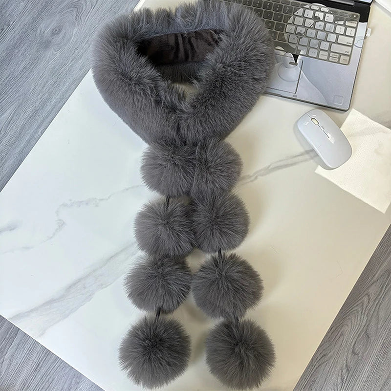 Women's Long Faux Fox Fur Scarf – Soft Winter Neck Warmer