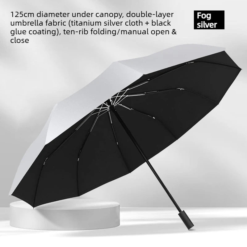 Oversized Folding Sun Umbrella Black Glue UV Blocking Parasol Wind Resistant Double Layer Shade Umbrella for Travel Oasis Select 125cm matte silver Aluminum 10K