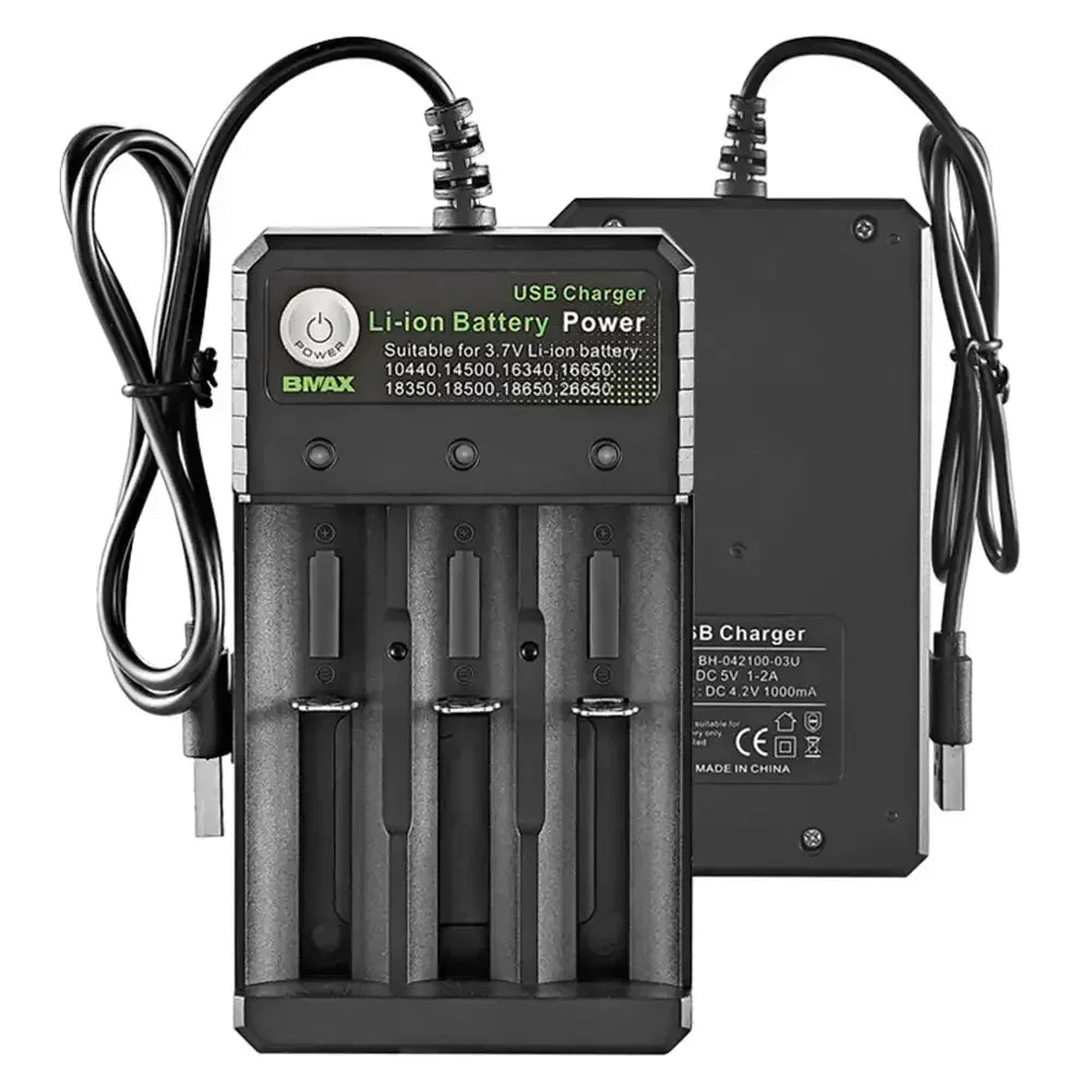 Smart 18650 Charger 3 Slots 4.2V Li-ion Battery USB Independent Charging 18650 18500 14500 16650 26650 Lithium Battery Charger Oasis Select