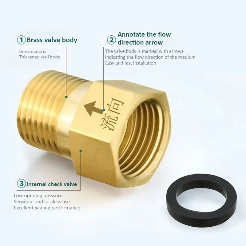 Copper One-way Check Valve 4 Points 1/2 "Anti Backflow Water Return Bathroom Water Pipe Toilet Water Heater Meter Oasis Select