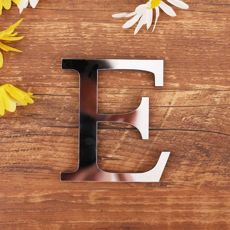 Silver Letter Acrylic 3D Mirror Wall Sticker Home Decor Alphabet
